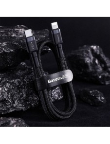 Baseus Cafule Kabel slitstark nylonkabel USB Typ C PD / Lightning 18W QC3.0 1m svart-grå (CATLKLF-G1)