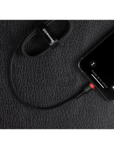 Baseus Cafule Kabel slitstark nylonkabel USB Typ C PD / Lightning 18W QC3.0 1m svart-grå (CATLKLF-G1)