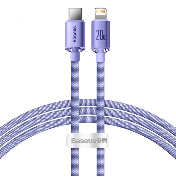 Baseus Crystal Shine Series-kabel USB-kabel för snabb laddning och dataöverföring USB Typ C - Lightning 20W 1,2m lila (CAJY00020
