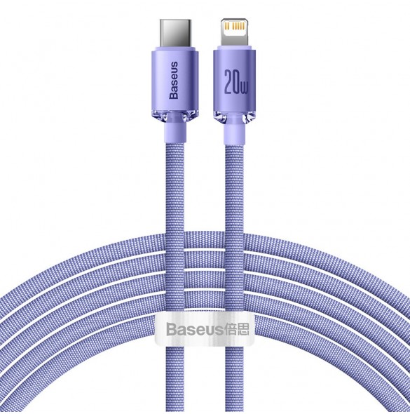 Baseus Crystal Shine Series-kabel USB-kabel för snabb laddning och dataöverföring USB Typ C - Lightning 20W 2m lila (CAJY000305)