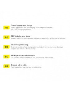 Baseus crystal shine serie snabbladdningsdatakabel USB typ C till Lightning 20W 1,2m svart (CAJY000201)