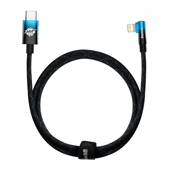 Baseus MVP 2 Vinklad armbågskabel Strömförsörjningskabel med sida USB Typ C / Lightning-kontakt 1m 20W blå (CAVP000221)