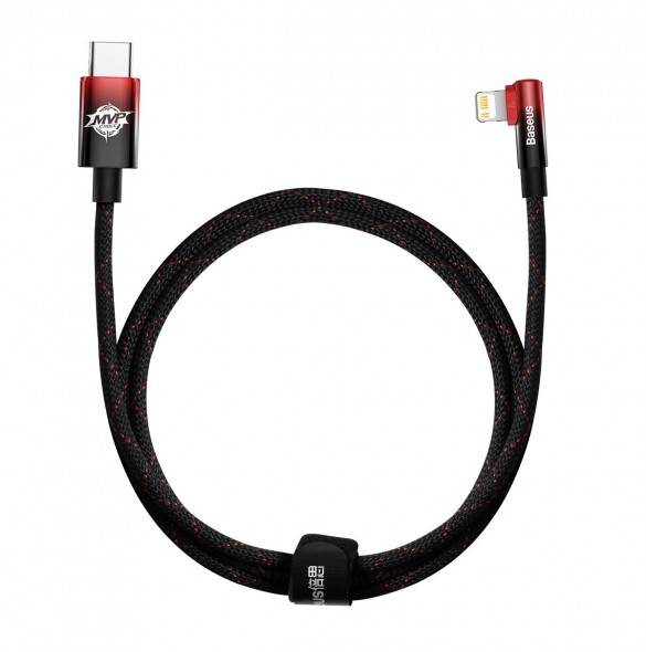 Baseus MVP 2 armbåge rätvinkel strömförsörjningskabel med sido-USB Typ C / Lightning 1m 20W Röd (CAVP000220)