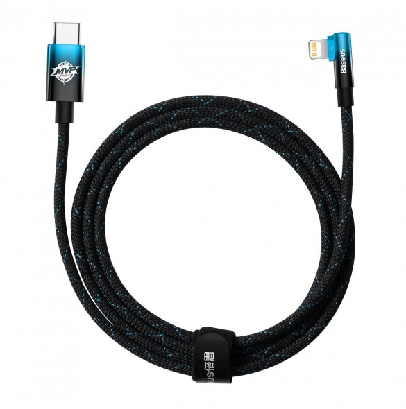 Baseus MVP 2 Armbåge rätvinklig strömförsörjningskabel med sido-USB Typ C / Lightning 2m 20W Blå (CAVP000321)