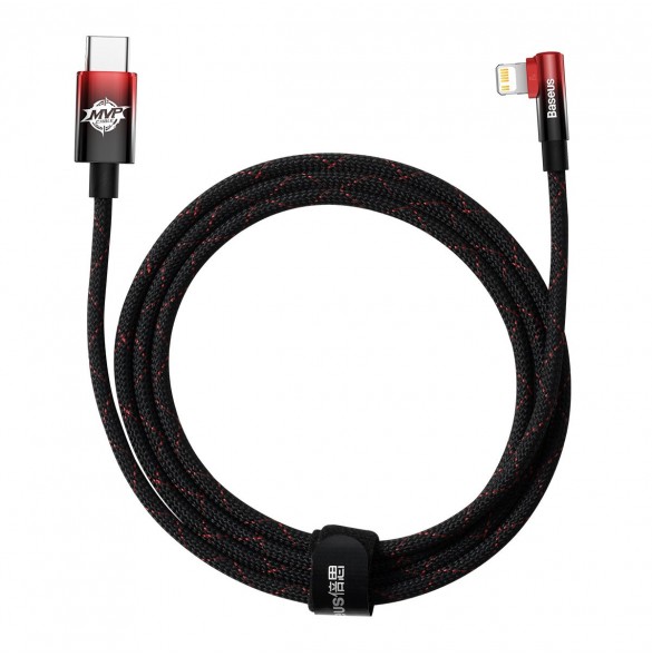 Baseus MVP 2 armbåge rätvinkel strömförsörjningskabel med sido-USB Typ C / Lightning 2m 20W Röd (CAVP000320)