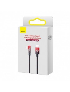 Baseus MVP 2 armbåge rätvinkel strömförsörjningskabel med sido-USB Typ C / Lightning 2m 20W Röd (CAVP000320)