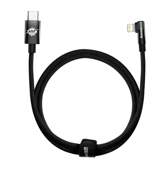 Baseus MVP 2 Armbåge rätvinkel strömförsörjningskabel med sido-USB Typ C / Lightning-kontakt 1m 20W svart (CAVP000201)