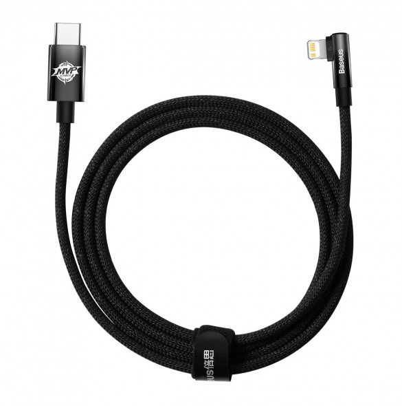 Baseus MVP 2 Armbåge rätvinkel strömförsörjningskabel med sido-USB Typ C / Lightning-kontakt 2m 20W svart (CAVP000301)