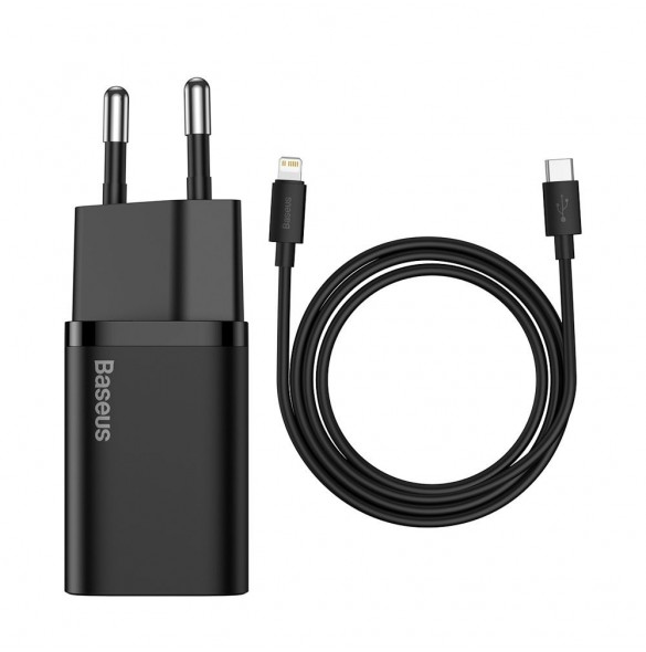 Baseus Super Si 1C snabbladdare USB Typ C 20W Strömförsörjning + USB Typ C - Lightning-kabel 1m svart (TZCCSUP-B01)