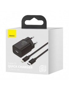 Baseus Super Si 1C snabbladdare USB Typ C 20W Strömförsörjning + USB Typ C - Lightning-kabel 1m svart (TZCCSUP-B01)