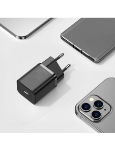 Baseus Super Si 1C snabbladdare USB Typ C 20W Strömförsörjning + USB Typ C - Lightning-kabel 1m svart (TZCCSUP-B01)