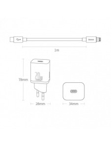 Baseus Super Si 1C snabbladdare USB Typ C 20W Strömförsörjning + USB Typ C - Lightning-kabel 1m svart (TZCCSUP-B01)