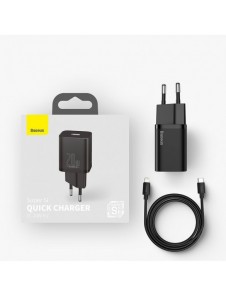 Baseus Super Si 1C snabbladdare USB Typ C 20W Strömförsörjning + USB Typ C - Lightning-kabel 1m svart (TZCCSUP-B01)