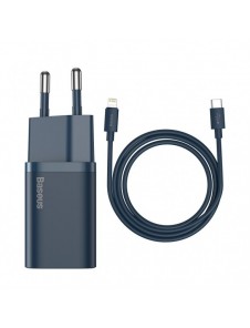 Baseus Super Si 1C snabbladdare USB Typ C 20W Strömförsörjning + USB Typ C - Lightning-kabel 1m blå (TZCCSUP-B03)