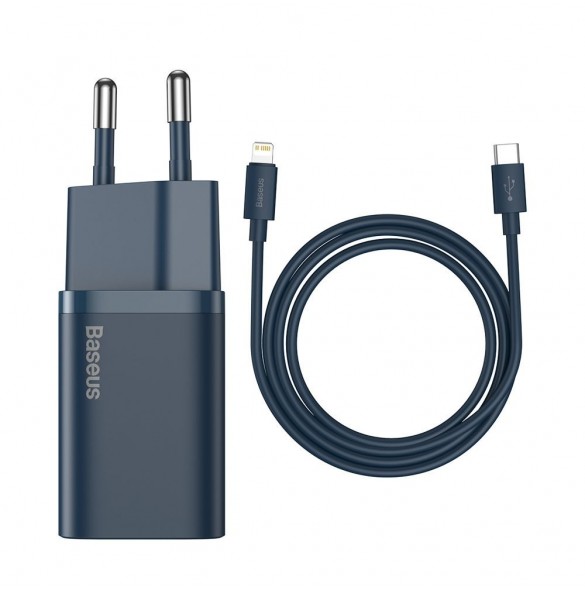 Baseus Super Si 1C snabbladdare USB Typ C 20W Strömförsörjning + USB Typ C - Lightning-kabel 1m blå (TZCCSUP-B03)