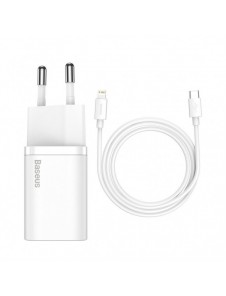 Baseus Super Si 1C snabbladdare USB Typ C 20W Strömförsörjning + USB Typ C - Lightning-kabel 1m vit (TZCCSUP-B02)