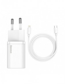 Baseus Super Si 1C snabbladdare USB Typ C 20W Strömförsörjning + USB Typ C - Lightning-kabel 1m vit (TZCCSUP-B02)