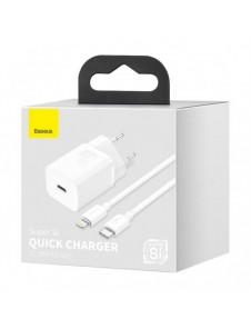Baseus Super Si 1C snabbladdare USB Typ C 20W Strömförsörjning + USB Typ C - Lightning-kabel 1m vit (TZCCSUP-B02)