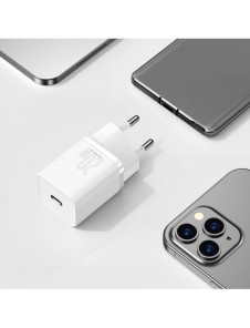 Baseus Super Si 1C snabbladdare USB Typ C 20W Strömförsörjning + USB Typ C - Lightning-kabel 1m vit (TZCCSUP-B02)