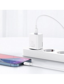 Baseus Super Si 1C snabbladdare USB Typ C 20W Strömförsörjning + USB Typ C - Lightning-kabel 1m vit (TZCCSUP-B02)
