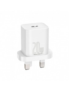 Baseus Super Si 1C snabbladdare USB Typ C 20W Strömförsörjning UK vit + USB Typ C - Lightning-kabel 1m (TZCCSUP-K02)
