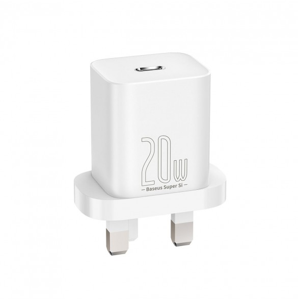 Baseus Super Si 1C snabbladdare USB Typ C 20W Strömförsörjning UK vit + USB Typ C - Lightning-kabel 1m (TZCCSUP-K02)