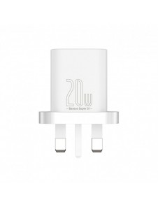 Baseus Super Si 1C snabbladdare USB Typ C 20W Strömförsörjning UK vit + USB Typ C - Lightning-kabel 1m (TZCCSUP-K02)