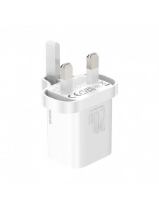 Baseus Super Si 1C snabbladdare USB Typ C 20W Strömförsörjning UK vit + USB Typ C - Lightning-kabel 1m (TZCCSUP-K02)