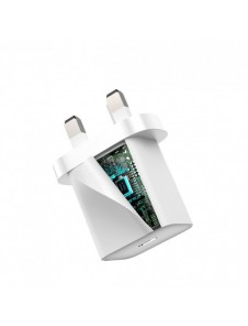 Baseus Super Si 1C snabbladdare USB Typ C 20W Strömförsörjning UK vit + USB Typ C - Lightning-kabel 1m (TZCCSUP-K02)