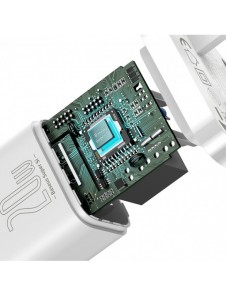 Baseus Super Si 1C snabbladdare USB Typ C 20W Strömförsörjning UK vit + USB Typ C - Lightning-kabel 1m (TZCCSUP-K02)