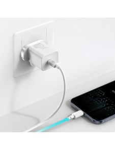 Baseus Super Si 1C snabbladdare USB Typ C 20W Strömförsörjning UK vit + USB Typ C - Lightning-kabel 1m (TZCCSUP-K02)