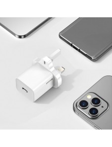 Baseus Super Si 1C snabbladdare USB Typ C 20W Strömförsörjning UK vit + USB Typ C - Lightning-kabel 1m (TZCCSUP-K02)