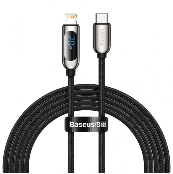Baseus USB Typ C - Lightning 20W snabbladdningsdatakabel Strömförsörjning med skärmeffektmätare 2m svart (CATLSK-A01)