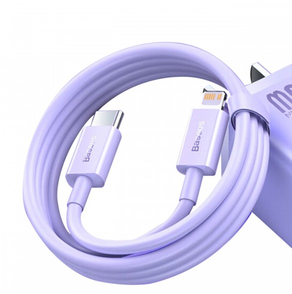USB-C snabbladdnings-/dataöverföringskabel - Lightning PD 20W 1m Baseus Superior Series - lila