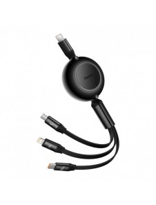 Baseus Bright Mirror 2 infällbar kabel 3-i-1-kabel USB Typ C - micro USB + Lightning + USB Typ C 3.5A 1.1m svart (CAMJ010201)