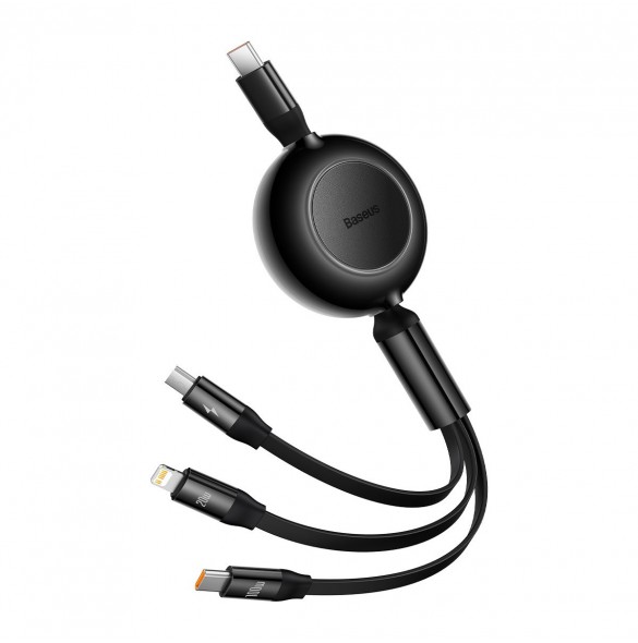 Baseus Bright Mirror 2 infällbar kabel 3-i-1-kabel USB Typ C - micro USB + Lightning + USB Typ C 3.5A 1.1m svart (CAMJ010201)