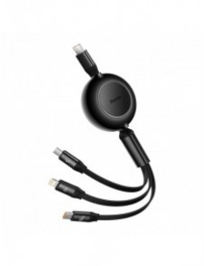 Baseus Bright Mirror 2 infällbar kabel 3-i-1-kabel USB Typ C - micro USB + Lightning + USB Typ C 3.5A 1.1m svart (CAMJ010201)