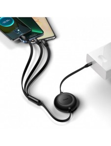 Baseus Bright Mirror 2 infällbar kabel 3-i-1-kabel USB Typ C - micro USB + Lightning + USB Typ C 3.5A 1.1m svart (CAMJ010201)
