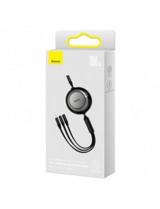 Baseus Bright Mirror 2 infällbar kabel 3-i-1-kabel USB Typ C - micro USB + Lightning + USB Typ C 3.5A 1.1m svart (CAMJ010201)