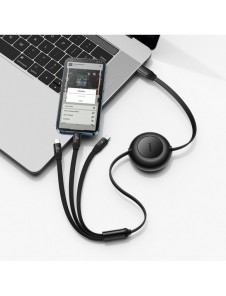Baseus Bright Mirror 2 infällbar kabel 3-i-1-kabel USB Typ C - micro USB + Lightning + USB Typ C 3.5A 1.1m svart (CAMJ010201)