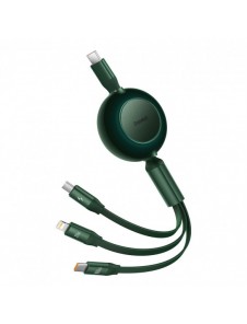 Baseus Bright Mirror 2 infällbar kabel 3-i-1-kabel USB Typ C - micro USB + Lightning + USB Typ C 3.5A 1.1m grön (CAMJ010206)