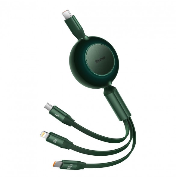 Baseus Bright Mirror 2 infällbar kabel 3-i-1-kabel USB Typ C - micro USB + Lightning + USB Typ C 3.5A 1.1m grön (CAMJ010206)