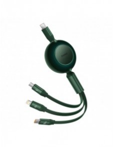 Baseus Bright Mirror 2 infällbar kabel 3-i-1-kabel USB Typ C - micro USB + Lightning + USB Typ C 3.5A 1.1m grön (CAMJ010206)
