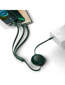 Baseus Bright Mirror 2 infällbar kabel 3-i-1-kabel USB Typ C - micro USB + Lightning + USB Typ C 3.5A 1.1m grön (CAMJ010206)
