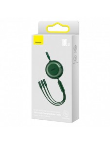 Baseus Bright Mirror 2 infällbar kabel 3-i-1-kabel USB Typ C - micro USB + Lightning + USB Typ C 3.5A 1.1m grön (CAMJ010206)
