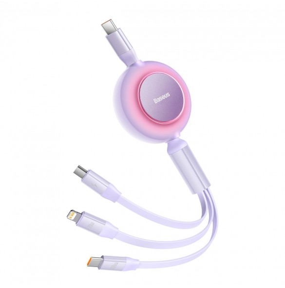 Baseus Bright Mirror 2 infällbar kabel 3-i-1-kabel USB Typ C - micro USB + Lightning + USB Typ C 3.5A 1.1m lila (CAMJ010205)