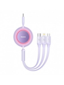 Baseus Bright Mirror 2 infällbar kabel 3-i-1-kabel USB Typ C - micro USB + Lightning + USB Typ C 3.5A 1.1m lila (CAMJ010205)