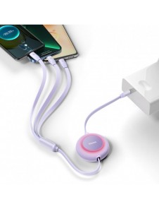 Baseus Bright Mirror 2 infällbar kabel 3-i-1-kabel USB Typ C - micro USB + Lightning + USB Typ C 3.5A 1.1m lila (CAMJ010205)
