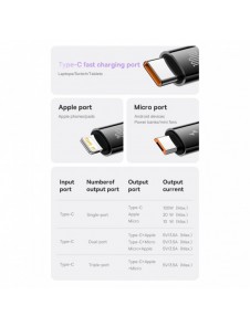 Baseus Bright Mirror 2 infällbar kabel 3-i-1-kabel USB Typ C - micro USB + Lightning + USB Typ C 3.5A 1.1m lila (CAMJ010205)
