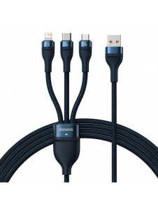 Baseus Flash Series II 3in1 snabbladdningskabel USB-A till USB-C / Micro-USB / Lightning 66W 480Mbps 1,2m Blå